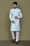 Buy_Aryavir Malhotra_Blue Sherwani Jaquard Silk Persian Jaal Pattern With Aligadhi Pant _at_Aza_Fashions