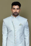 Buy_Aryavir Malhotra_Blue Sherwani Jaquard Silk Persian Jaal Pattern With Aligadhi Pant _Online_at_Aza_Fashions