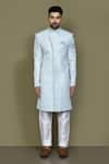 Shop_Aryavir Malhotra_Blue Sherwani Jaquard Silk Persian Jaal Pattern With Aligadhi Pant _Online_at_Aza_Fashions