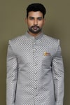 Buy_Aryavir Malhotra_Grey Sherwani Jaquard Silk Sheesh Mahal Pattern With Aligadhi Pant _Online_at_Aza_Fashions