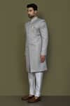 Aryavir Malhotra_Grey Sherwani Jaquard Silk Sheesh Mahal Pattern With Aligadhi Pant _at_Aza_Fashions