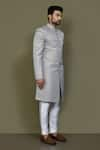 Buy_Aryavir Malhotra_Grey Sherwani Jaquard Silk Sheesh Mahal Pattern With Aligadhi Pant 