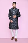 Buy_Arihant Rai Sinha_Blue Jacquard, Silk Embroidery Fleur Bloom Sherwani With Aligadhi Pant _at_Aza_Fashions