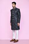Arihant Rai Sinha_Blue Jacquard, Silk Embroidery Fleur Bloom Sherwani With Aligadhi Pant _at_Aza_Fashions
