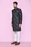 Shop_Aryavir Malhotra_Black Sherwani Imported Jaquard Silk Bloom Garden With Aligadhi Pant _Online_at_Aza_Fashions