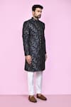 Aryavir Malhotra_Black Sherwani Imported Jaquard Silk Bloom Garden With Aligadhi Pant _at_Aza_Fashions