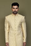 Shop_Aryavir Malhotra_Yellow Sherwani Jacquard Silk Woven Floral Set _Online_at_Aza_Fashions