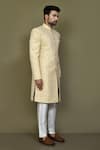 Aryavir Malhotra_Yellow Sherwani Jacquard Silk Woven Floral Set _at_Aza_Fashions