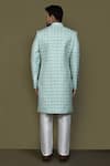 Shop_Arihant Rai Sinha_Blue Silk Embroidery Flower Woven Sherwani Set _at_Aza_Fashions