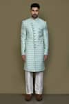 Buy_Arihant Rai Sinha_Blue Silk Embroidery Flower Woven Sherwani Set _Online_at_Aza_Fashions