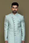 Shop_Arihant Rai Sinha_Blue Silk Embroidery Flower Woven Sherwani Set _Online_at_Aza_Fashions