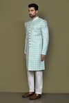 Arihant Rai Sinha_Blue Silk Embroidery Flower Woven Sherwani Set _at_Aza_Fashions