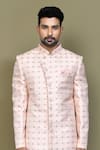 Shop_Aryavir Malhotra_Blue Sherwani Jacquard Silk Woven Florette Set _Online_at_Aza_Fashions