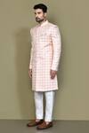 Aryavir Malhotra_Blue Sherwani Jacquard Silk Woven Florette Set _at_Aza_Fashions