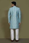 Shop_Aryavir Malhotra_Blue Sherwani Jacquard Silk Woven Leaf Set _at_Aza_Fashions