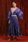 Buy_SHIKHAR SHARMA_Blue Lurex Cotton Embroidered Gota V-neck Textured Kaftan _Online_at_Aza_Fashions