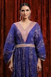 SHIKHAR SHARMA_Blue Lurex Cotton Embroidered Gota V-neck Textured Kaftan _at_Aza_Fashions