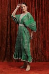 Shop_SHIKHAR SHARMA_Green Lurex Cotton Embroidered Gota V-neck Textured Kaftan _Online_at_Aza_Fashions