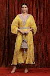 Buy_SHIKHAR SHARMA_Yellow Lurex Cotton Embroidered Gota V-neck Textured Dori Kaftan _at_Aza_Fashions