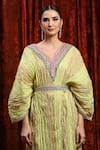 SHIKHAR SHARMA_Green Lurex Cotton Embroidered Gota V-neck Dori Kaftan _at_Aza_Fashions