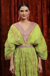 Buy_SHIKHAR SHARMA_Green Lurex Cotton Embroidered Gota V-neck Dori Textured Kaftan 