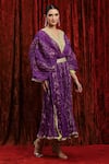 SHIKHAR SHARMA_Purple Lurex Cotton Embroidered Gota V-neck Badla Textured Kaftan _Online_at_Aza_Fashions