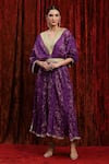 Shop_SHIKHAR SHARMA_Purple Lurex Cotton Embroidered Gota V-neck Badla Textured Kaftan _Online_at_Aza_Fashions