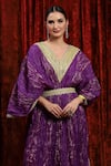 SHIKHAR SHARMA_Purple Lurex Cotton Embroidered Gota V-neck Badla Textured Kaftan _at_Aza_Fashions