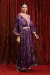 SHIKHAR SHARMA_Purple Lurex Cotton Embroidered Gota V-neck Textured Kaftan _Online_at_Aza_Fashions