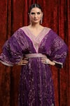 SHIKHAR SHARMA_Purple Lurex Cotton Embroidered Gota V-neck Textured Kaftan _at_Aza_Fashions