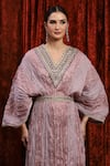 SHIKHAR SHARMA_Purple Lurex Cotton Embroidered Gota V-neck Textured Stripe Kaftan _at_Aza_Fashions