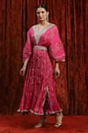 Buy_SHIKHAR SHARMA_Pink Lurex Cotton Embroidered Gota V-neck Striped Kaftan _Online_at_Aza_Fashions