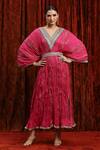 Shop_SHIKHAR SHARMA_Pink Lurex Cotton Embroidered Gota V-neck Striped Kaftan _Online_at_Aza_Fashions