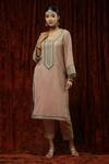 Buy_SHIKHAR SHARMA_Pink Kurta Velvet Embroidered Gota Round With Pant _at_Aza_Fashions