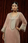 SHIKHAR SHARMA_Pink Kurta Velvet Embroidered Gota Round With Pant _at_Aza_Fashions