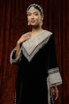 Shikhar Sharma Black Velvet, Silk, Chanderi Pearls Round Neck Dori Embroidered Kurta With Pant at Aza Fashions Shikhar Sharma_Black Velvet, Silk, Chanderi Pearls Round Neck Dori Embroidered Kurta With Pant _at_Aza_Fashions