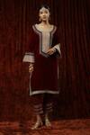 Buy_SHIKHAR SHARMA_Wine Kurta Velvet Embroidered Gota Round Dori With Pant _at_Aza_Fashions