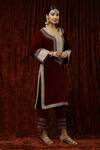 SHIKHAR SHARMA_Wine Kurta Velvet Embroidered Gota Round Dori With Pant _Online_at_Aza_Fashions