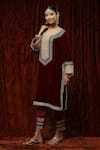 Buy_SHIKHAR SHARMA_Wine Kurta Velvet Embroidered Gota Round Dori With Pant _Online_at_Aza_Fashions