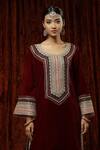 Shop_SHIKHAR SHARMA_Wine Kurta Velvet Embroidered Gota Round Dori With Pant _Online_at_Aza_Fashions
