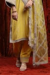 SHIKHAR SHARMA_Yellow Kurta Cotton Lurex Embroidered Gota V-neck Striped Badla Pant Set _Online_at_Aza_Fashions