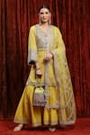 Shop_SHIKHAR SHARMA_Yellow Kurta Cotton Lurex Embroidered Gota Mirrorwork Dot Pattern Sharara Set _Online_at_Aza_Fashions