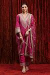 Buy_SHIKHAR SHARMA_Pink Kurta Cotton Lurex Embroidered Gota V-neck Set With Checkered Dupatta _at_Aza_Fashions