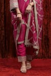 SHIKHAR SHARMA_Pink Kurta Cotton Lurex Embroidered Gota V-neck Set With Checkered Dupatta _Online_at_Aza_Fashions