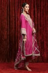 Buy_SHIKHAR SHARMA_Pink Kurta Cotton Lurex Embroidered Gota V-neck Set With Checkered Dupatta _Online_at_Aza_Fashions