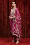 Shop_SHIKHAR SHARMA_Pink Kurta Cotton Lurex Embroidered Gota V-neck Set With Checkered Dupatta _Online_at_Aza_Fashions