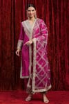 Buy_SHIKHAR SHARMA_Pink Kurta Cotton Lurex Embroidered Gota V-neck Striped Pant Set _at_Aza_Fashions