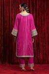 Shop_SHIKHAR SHARMA_Pink Kurta Cotton Lurex Embroidered Gota V-neck Striped Pant Set _at_Aza_Fashions