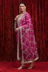 Buy_SHIKHAR SHARMA_Pink Kurta Cotton Lurex Embroidered Gota V-neck Striped Pant Set _Online_at_Aza_Fashions