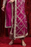 Buy_SHIKHAR SHARMA_Pink Kurta Cotton Lurex Embroidered Gota V-neck Striped Pant Set 